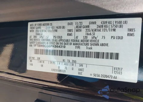 2023 Ford Transit-350 из США, поврежденный, VIN 1FTBW9CG6PKB64310